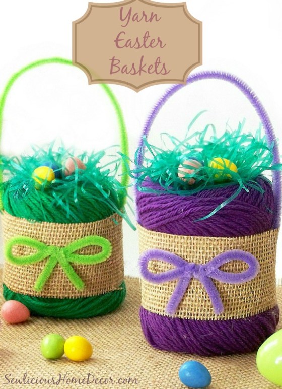 Yarn Easter Baskets at sewlicioushomedecor.com