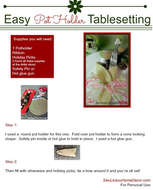 Easy Pot Holder Tablesetting PDF sewlicioushomedecor.com