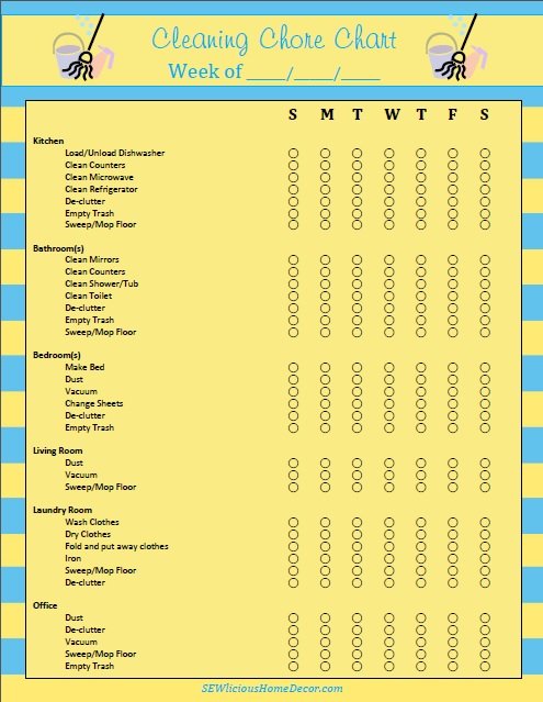 Daily, Weekly, Cleaning Chore Chart