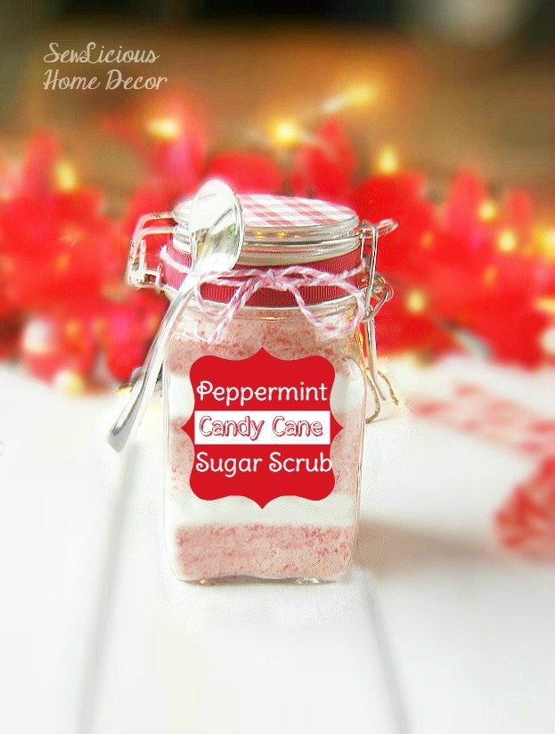 DIY Peppermint Candy Candy Sugar Scrub recipe at sewlicioushomedecor.com