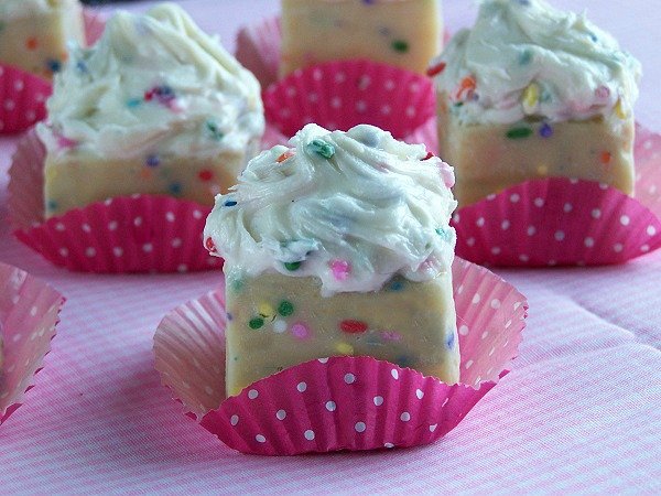 Funfettie Fudge with eggnog frosting