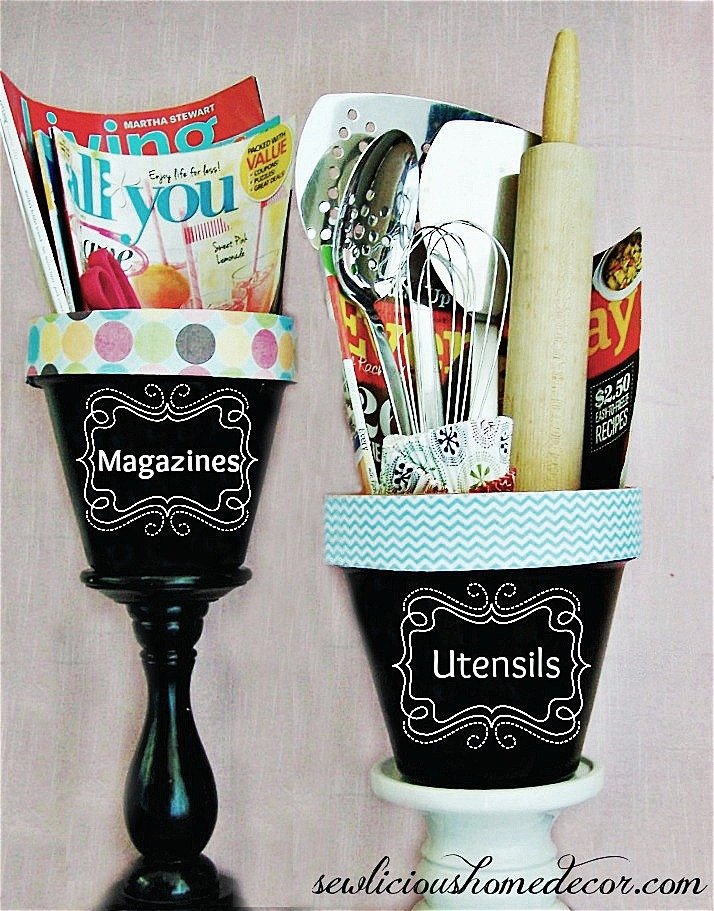 Flower Pot Craft Room Organization magazines utensils