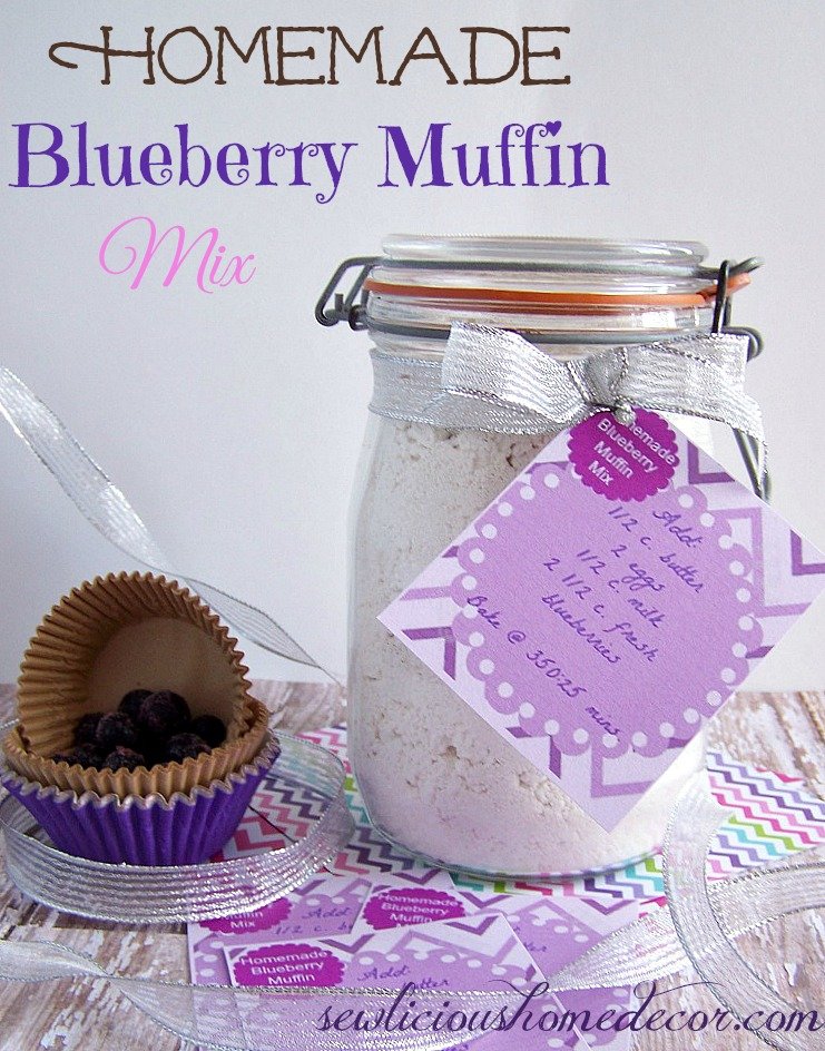Homemade Blueberry Muffin Mix with labels:sewlicioushomedecor.com