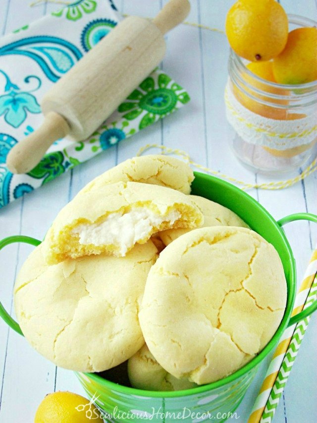 A bucket of #Lemon Pudding Cheesecake Cookies at sewlicioushomedecor.com