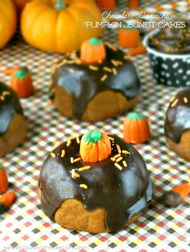 Mini Chocolate Ganache Pumpkin Patch Bundt Cakes by sewlicioushomedecor.com