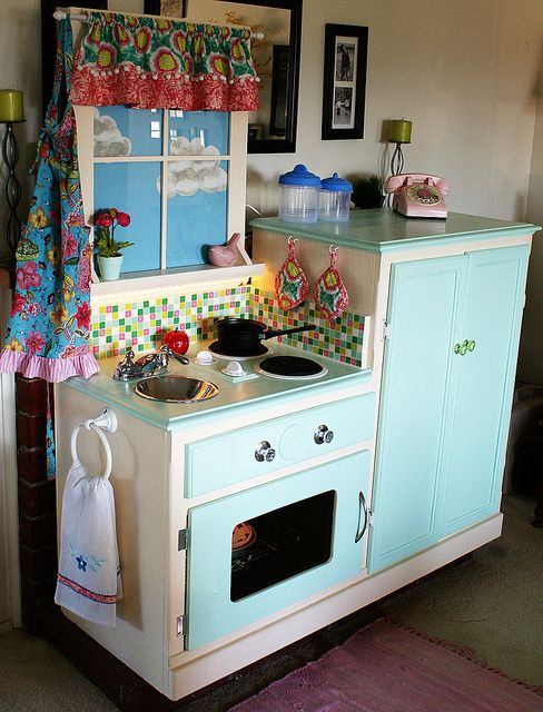 Recycle entertainment center play kitchen