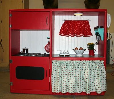 Recycled entertainment center play kitchen