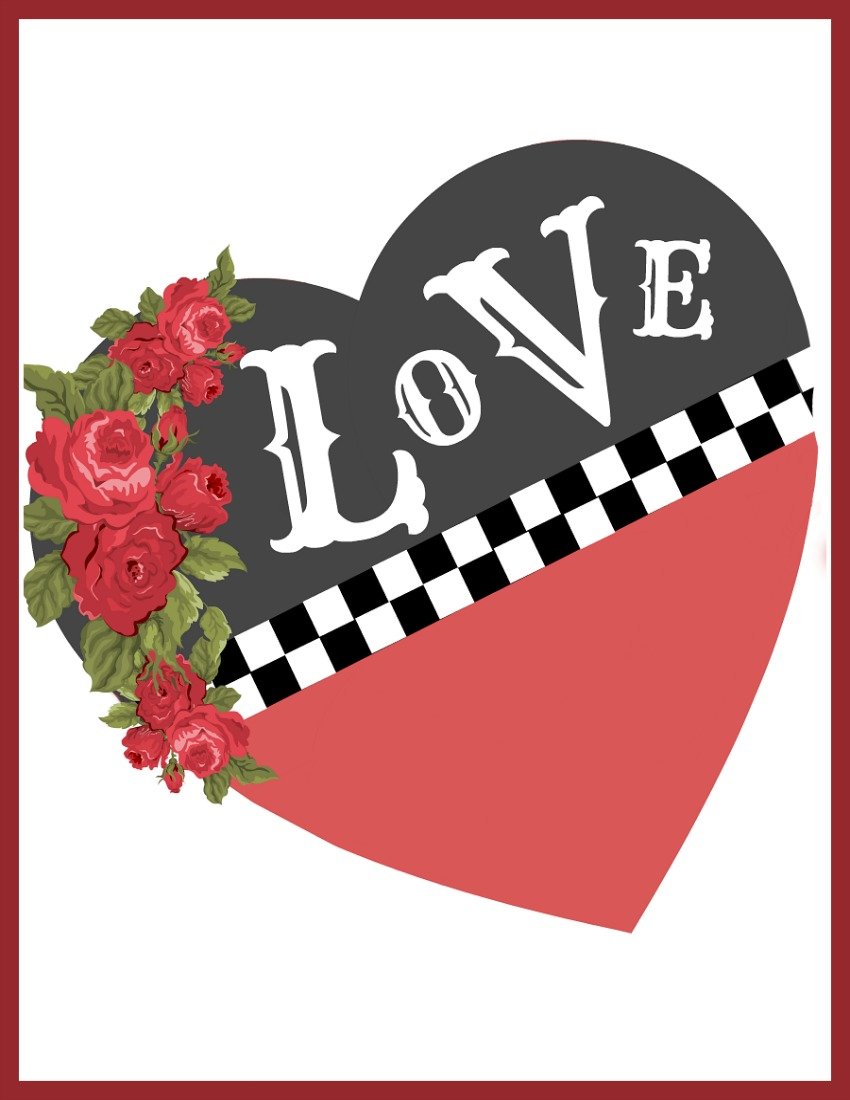 Checkered Heart Valentine Printable
