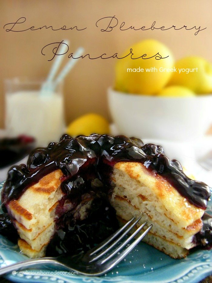 Lemon Blueberry Pancakes made with lemon Greek yogurt. sewlicioushomedecor.com