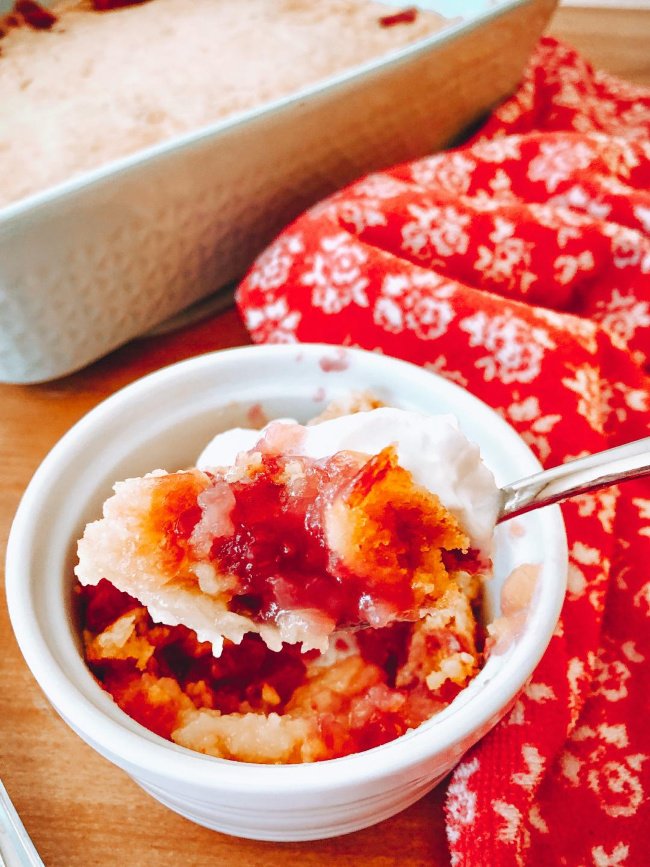 Cherry Pineapple Dump Cake Made With Betty Crocker Cake Mix, Pineapples, and Cherry Pie Filling. 