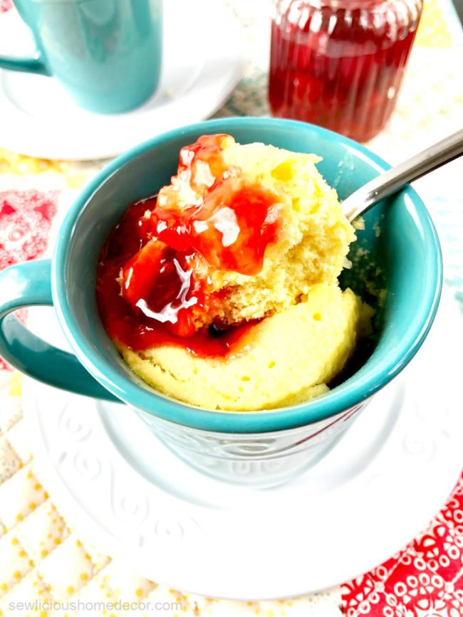 Cherry Cobbler Mug Cake Individual microwaveable cherry cobbler mug cake made with a yellow cake mix and cherry pie filling.