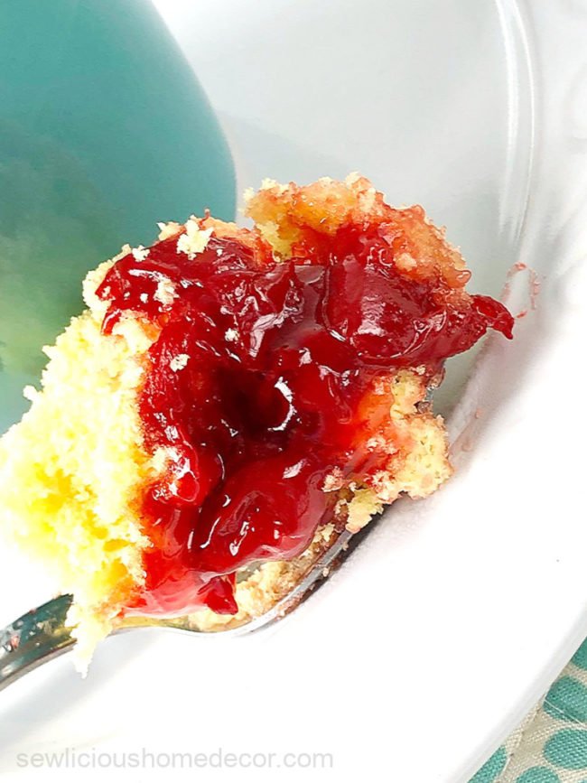 Individual microwaveable cherry cobbler mug cake made with a yellow cake mix and cherry pie filling. Individual microwaveable cherry cobbler mug cake made with a yellow cake mix and cherry pie filling.